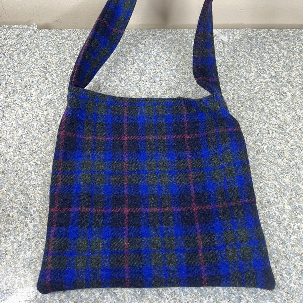 Harris Tweed Shoulder Bag Blue Plaid Wool Owl Lining Crossbody Magnetic Closure - Picture 8 of 11